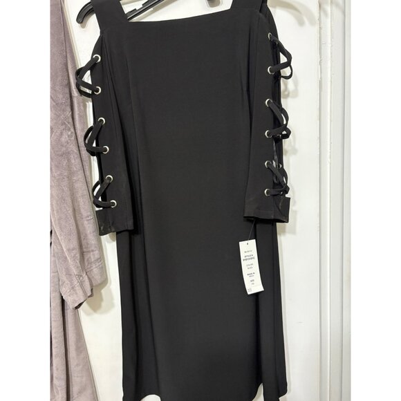 MSK Petite Black Cold Shoulder Dress With Lace-Up Sleeve Detail PS - Picture 1 of 5